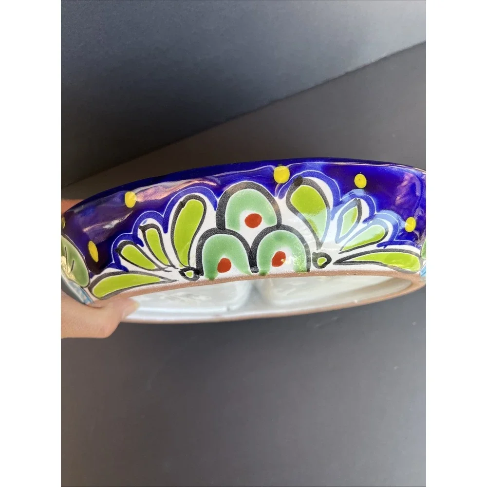 Talavera 2 Section Oval Multipurpose Lead Free Made Mexico Serving Dish Pottery